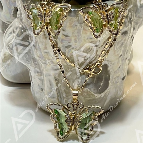 Green Butterfly set (gold plated) - Picture 5 of 7